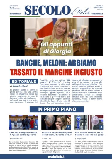 Giovedi 10 agosto 2023