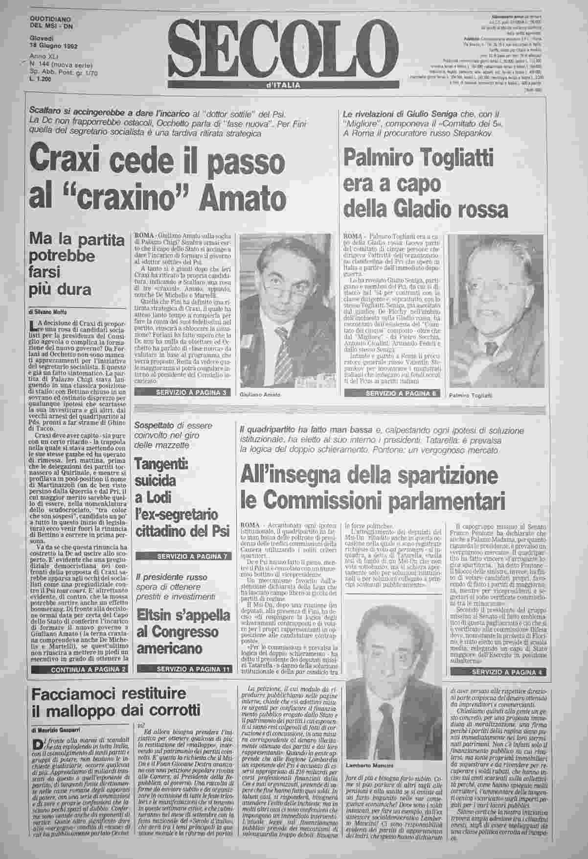 giovedì 18 giugno 1992