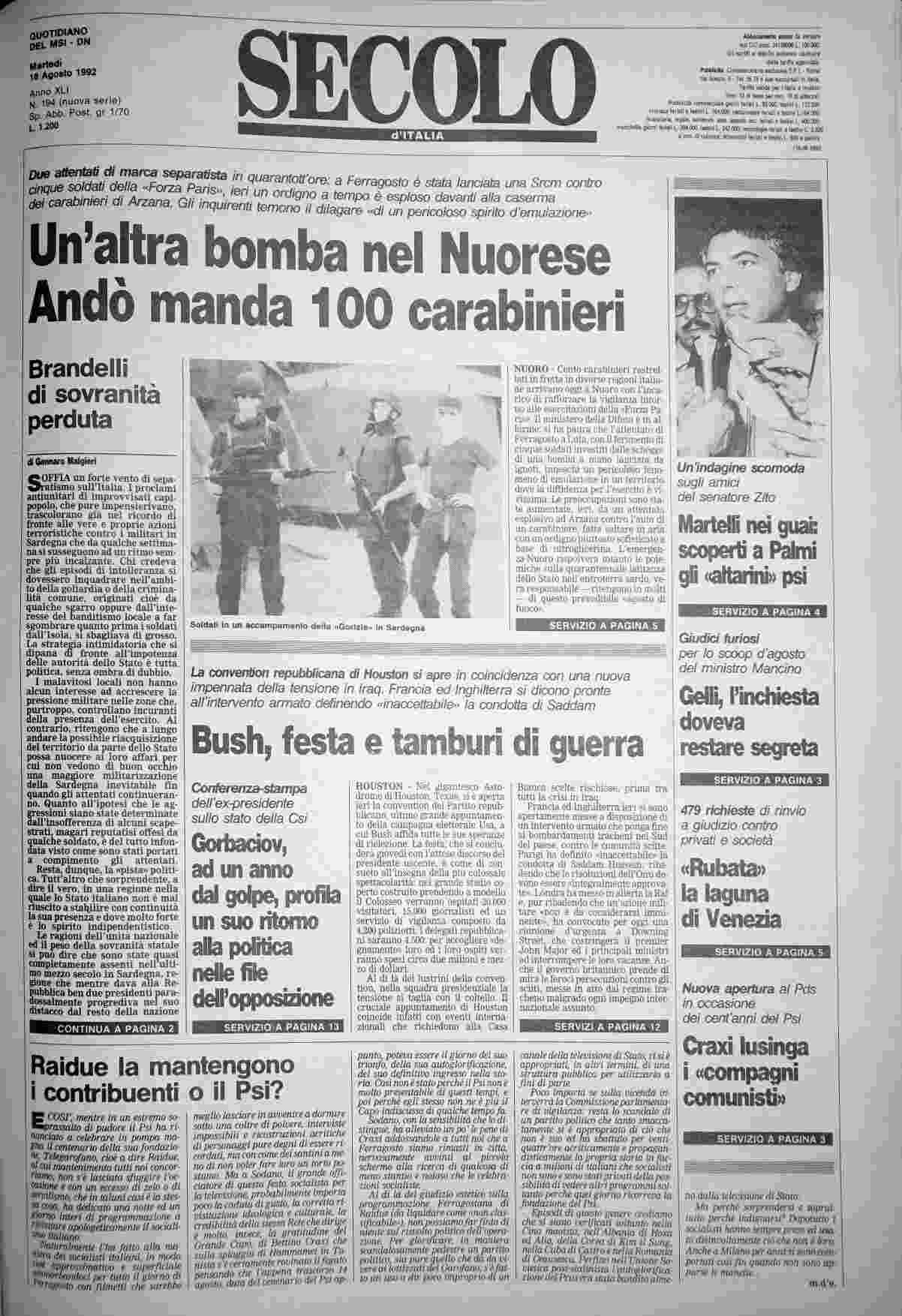 martedì 18 agosto 1992