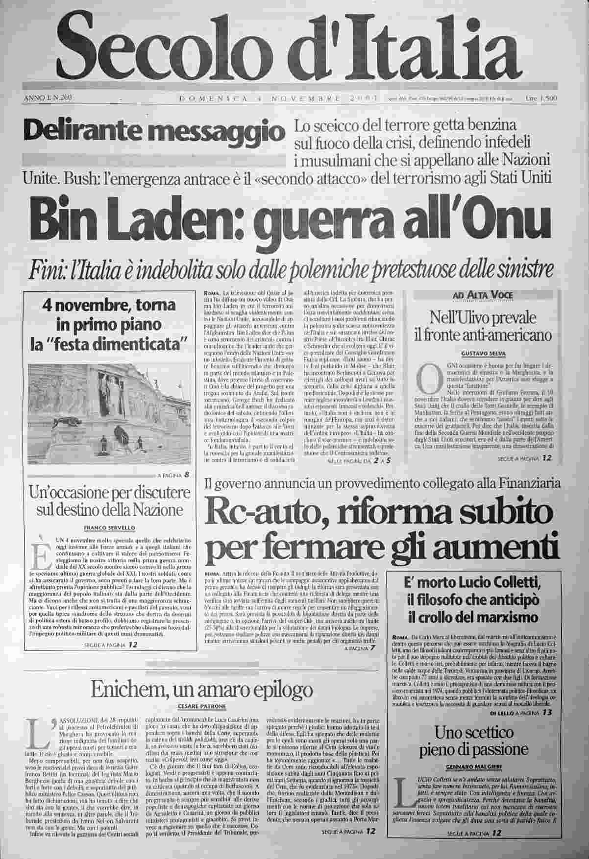 domenica 4 novembre 2001