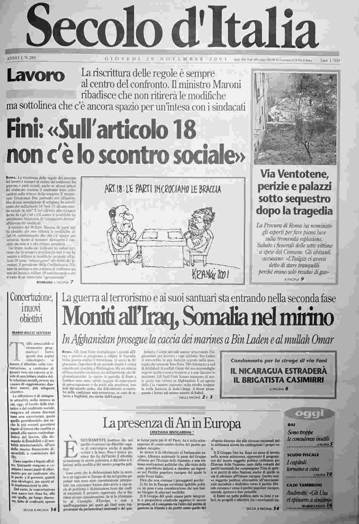 giovedì 29 novembre 2001