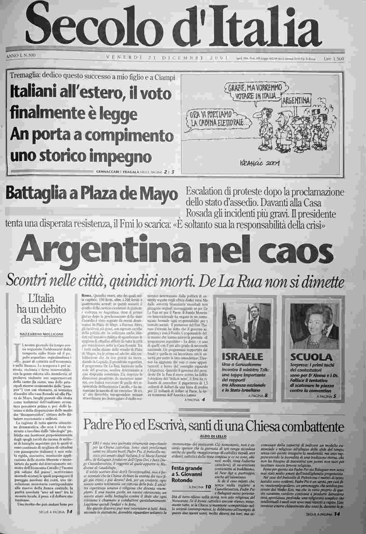 venerdì 21 dicembre 2001