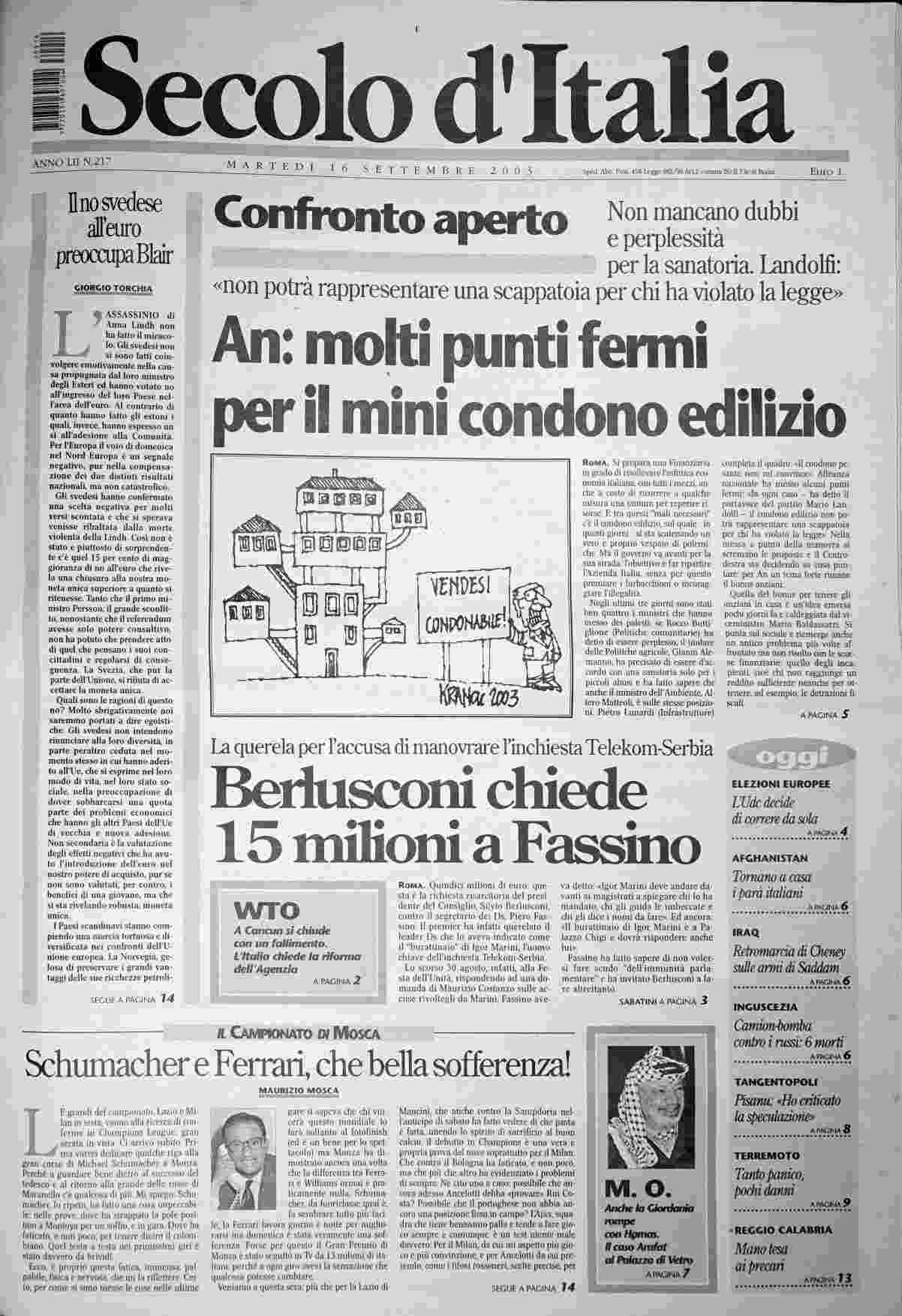 martedì 16 settembre 2003